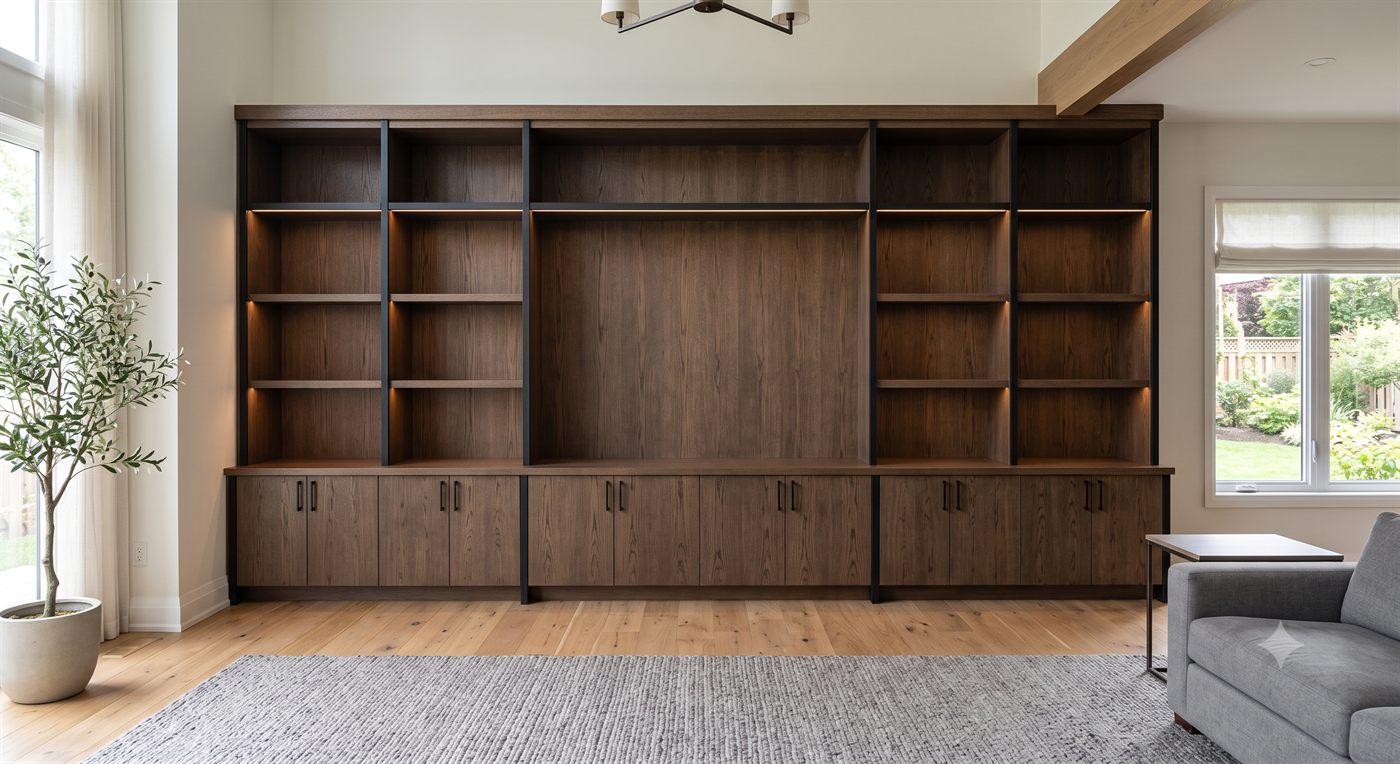 Salon — zabudowa RTV pod sufit
